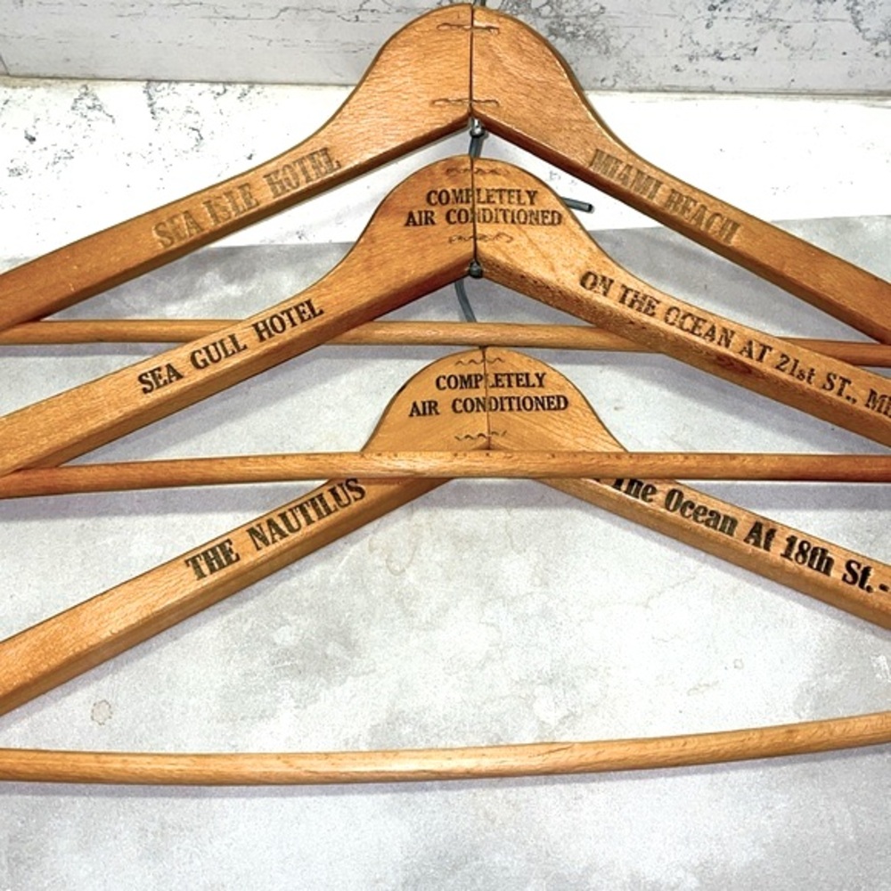 Vintage Clothing Hangers Bundle of 3 Miami Memorabilia Nautilus & Seagull Hotels